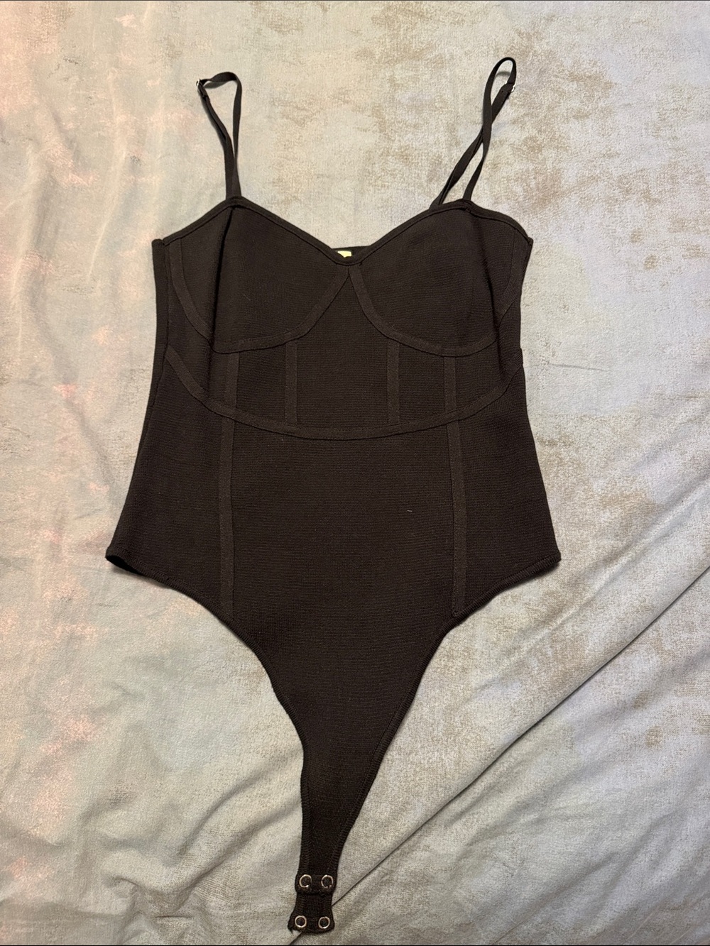 Black Structured Spaghetti-Strap Bodysuit